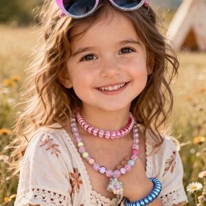 4/$15 Kids Pink Beaded Dolphin Necklace Bracelet Disney Glasses Set